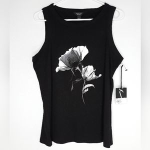 New With Tags Simply Vera Vera Wang Black Ribbed  Graphic Tank Top Size Large